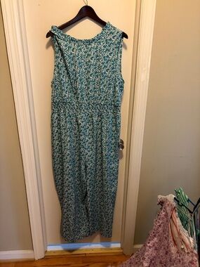 Sleeveless Teal Floral Midi Dress - Women's